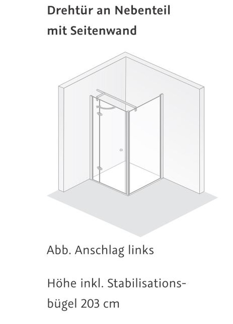 HSK teilgerahmte Drehtür an Nebenteil „Premium Classic“ Glas Mattierung mittig (65 cm), Profile Alu Silber-matt, H: 2000 mm HSK teilgerahmte Drehtür an Nebenteil „Premium Classic“ Glas Mattierung mittig (65 cm), Profile Alu Silber-matt, H: 2000 mm