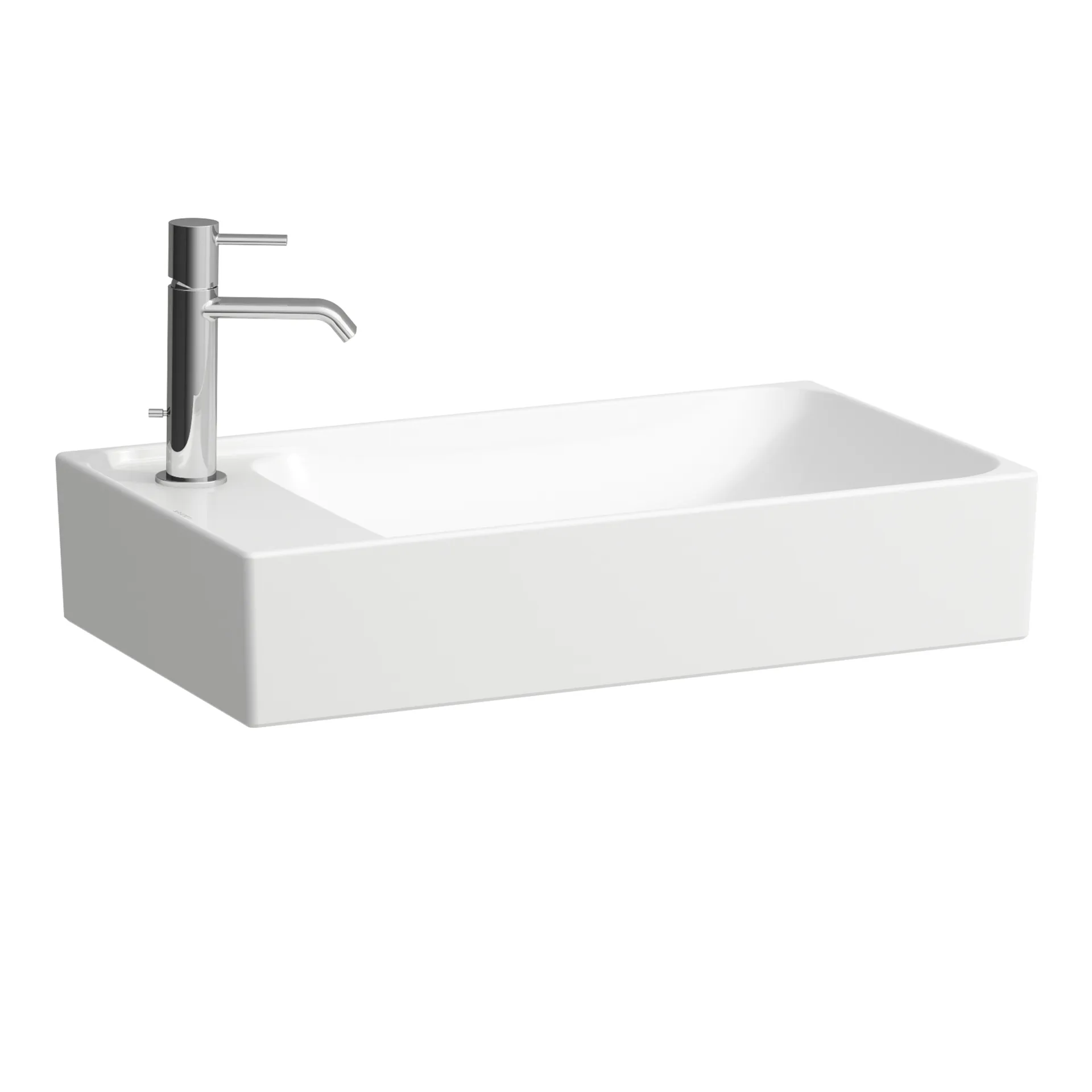 Waschtisch-Schale, MEDA, 350x600x150, asymmetrisch, 1 Hahnloch links mit Überlauf Becken rechts, Hahnlochbank links, weiß Waschtisch-Schale, MEDA, 350x600x150, asymmetrisch, 1 Hahnloch links mit Überlauf Becken rechts, Hahnlochbank links, weiß