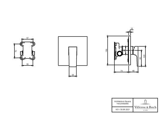Einhand-Unterputz-Armatur „Architectura Square“ 4,9 cm in Chrom