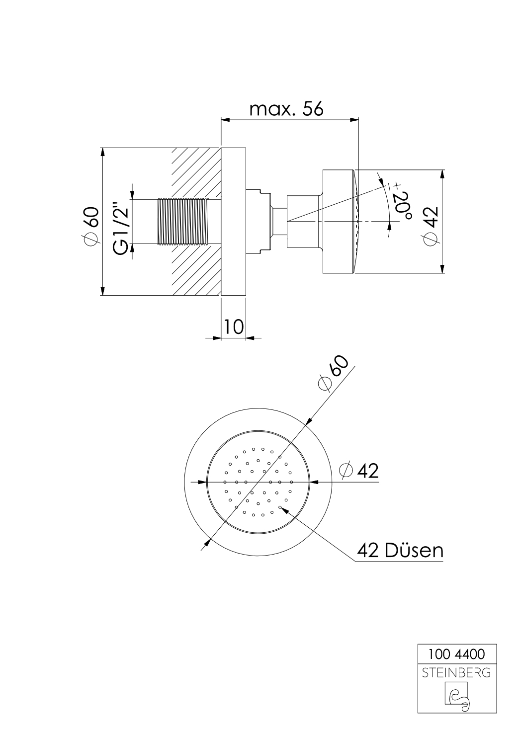 Serie 100 Universal Seitenbrause schwenkbar ⌀ 4 cm Serie 100 Universal Seitenbrause schwenkbar ⌀ 4 cm