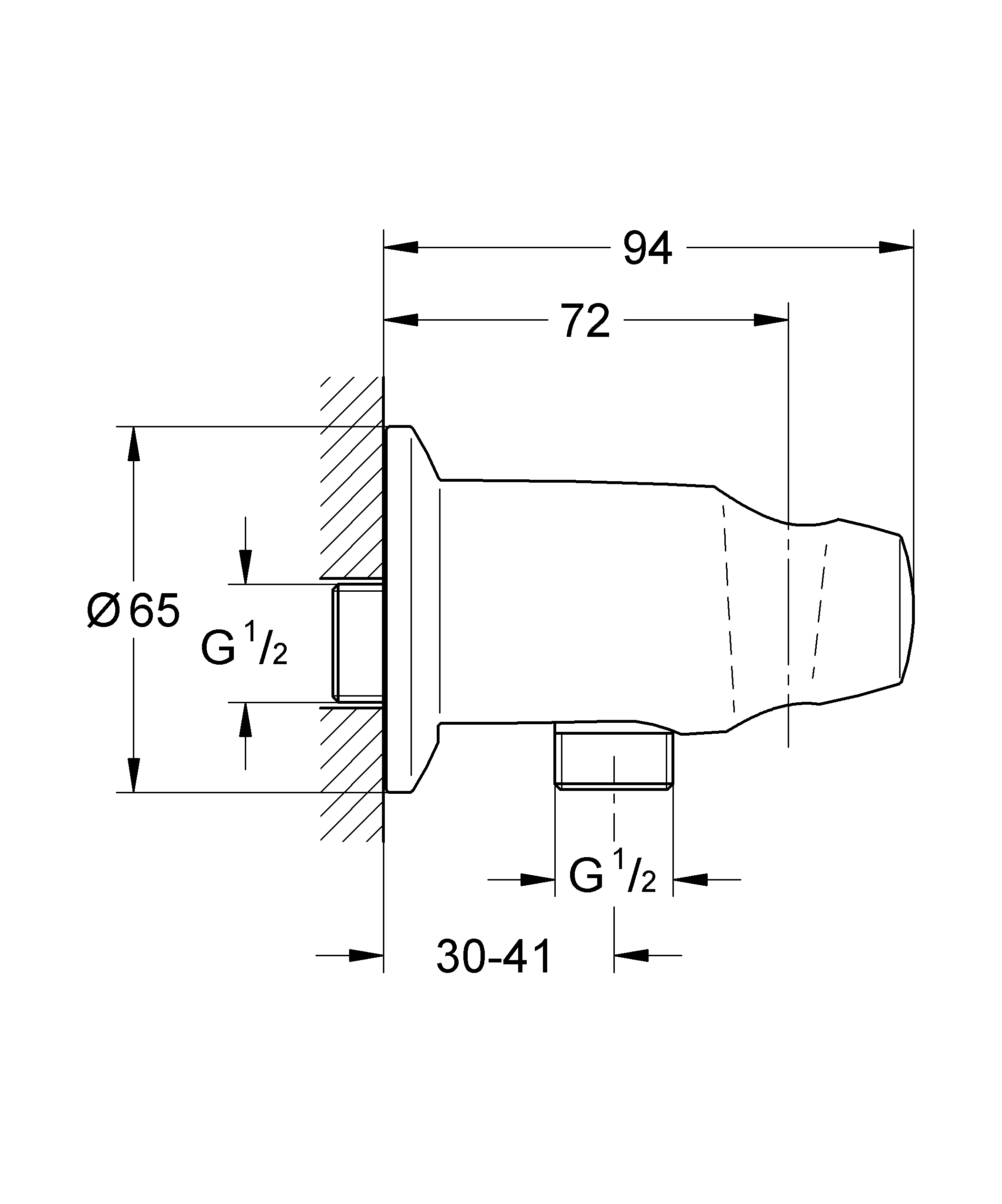 Wandanschlussbogen Movario 28406, mit Brausehalter, eigensicher, chrom