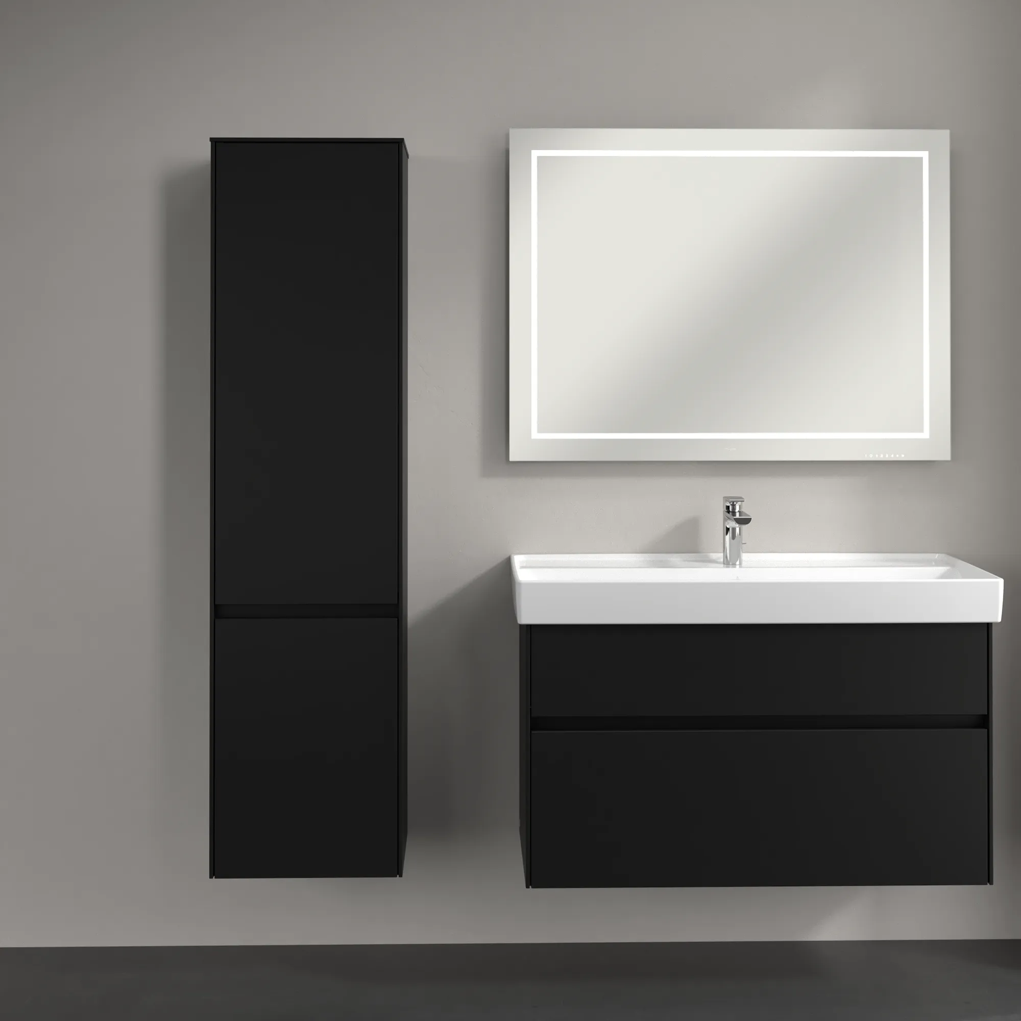 Villeroy & Boch Hochschrank Collaro C03300, Eckig, Volcano Black, 404 x 1538 x 349 mm, 2 Türen, SoftClosing, Aluminiumgriffe