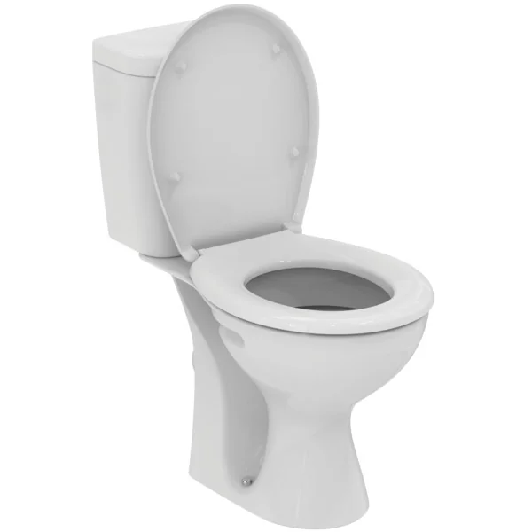 Ideal Standard Eurovit Standtiefspül-WC mit Spülkasten Zulauf oben, WC-Sitz, wassersparende 2-Mengen-Spülung, weiß