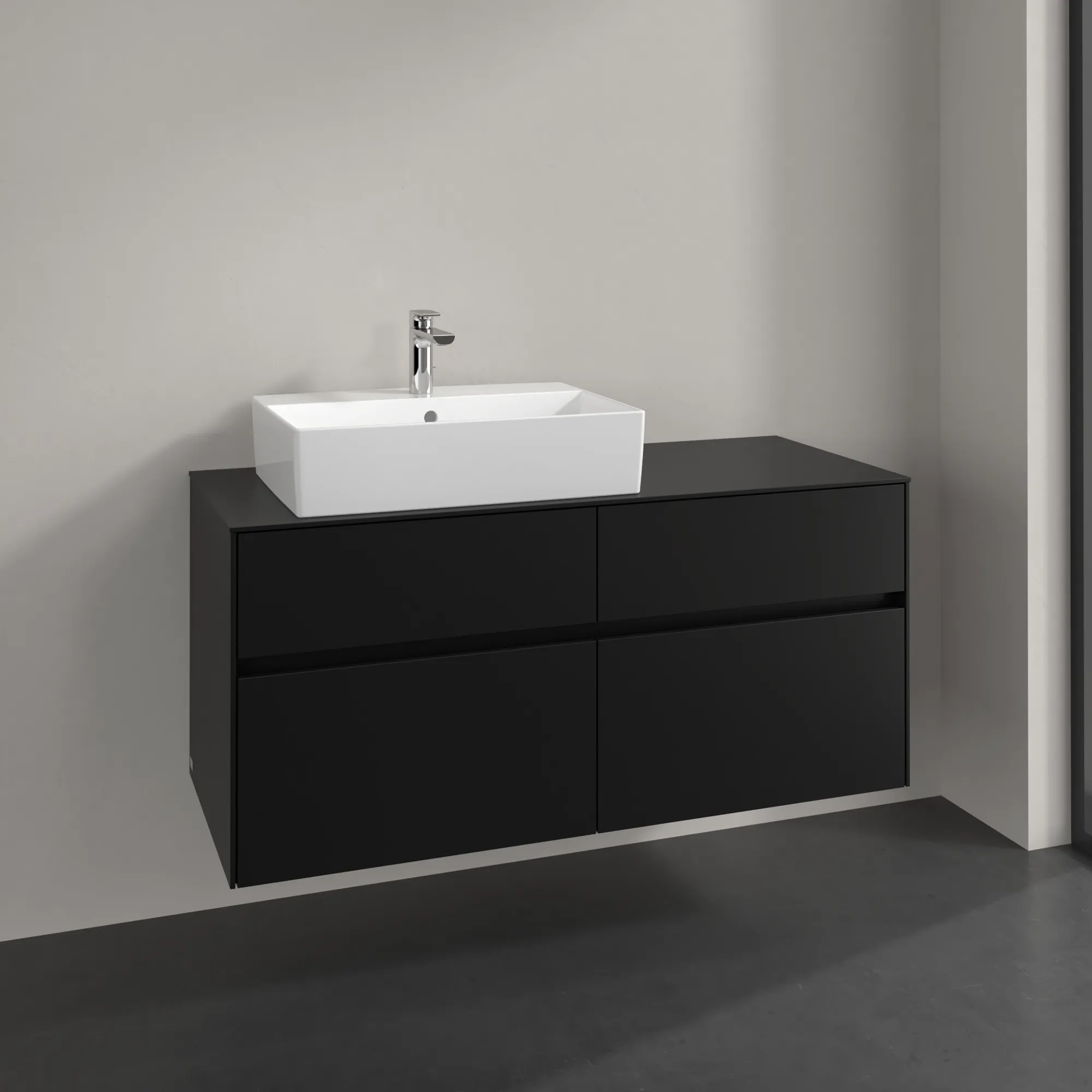 Villeroy & Boch Waschtischunterschrank „Collaro“ 1200 × 548 × 500 mm Volcano Black, ohne Beleuchtung, für Becken links Villeroy & Boch Waschtischunterschrank „Collaro“ 1200 × 548 × 500 mm Volcano Black, ohne Beleuchtung, für Becken links