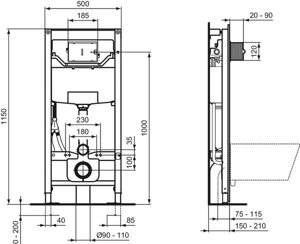 WC-Element 120M ProSys mit Leerrohr für Dusch-WC WC-Element 120M ProSys mit Leerrohr für Dusch-WC