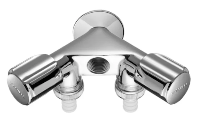 NA-Doppelventil COMFORT, 2 RFV, DN 15 G 1/2 AG, 2 Schlauchverschraubungen Ø 14,5 mm (DN 20 G 3/4 AG), Innengewinde G 1/2 IG, chrom