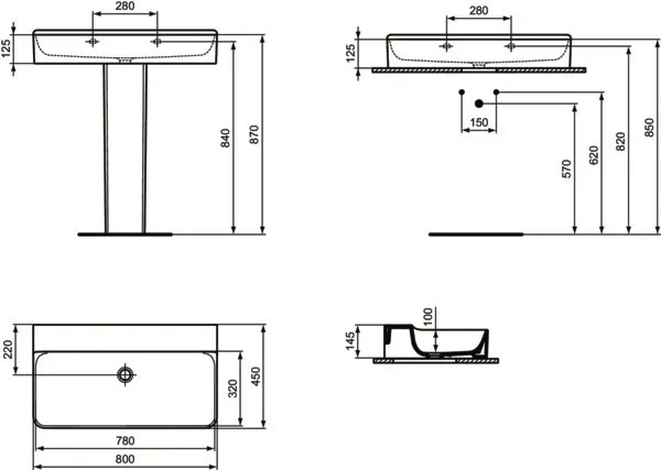 Waschbecken „Conca“ 80 × 45 × 14,5 cm in Weiß