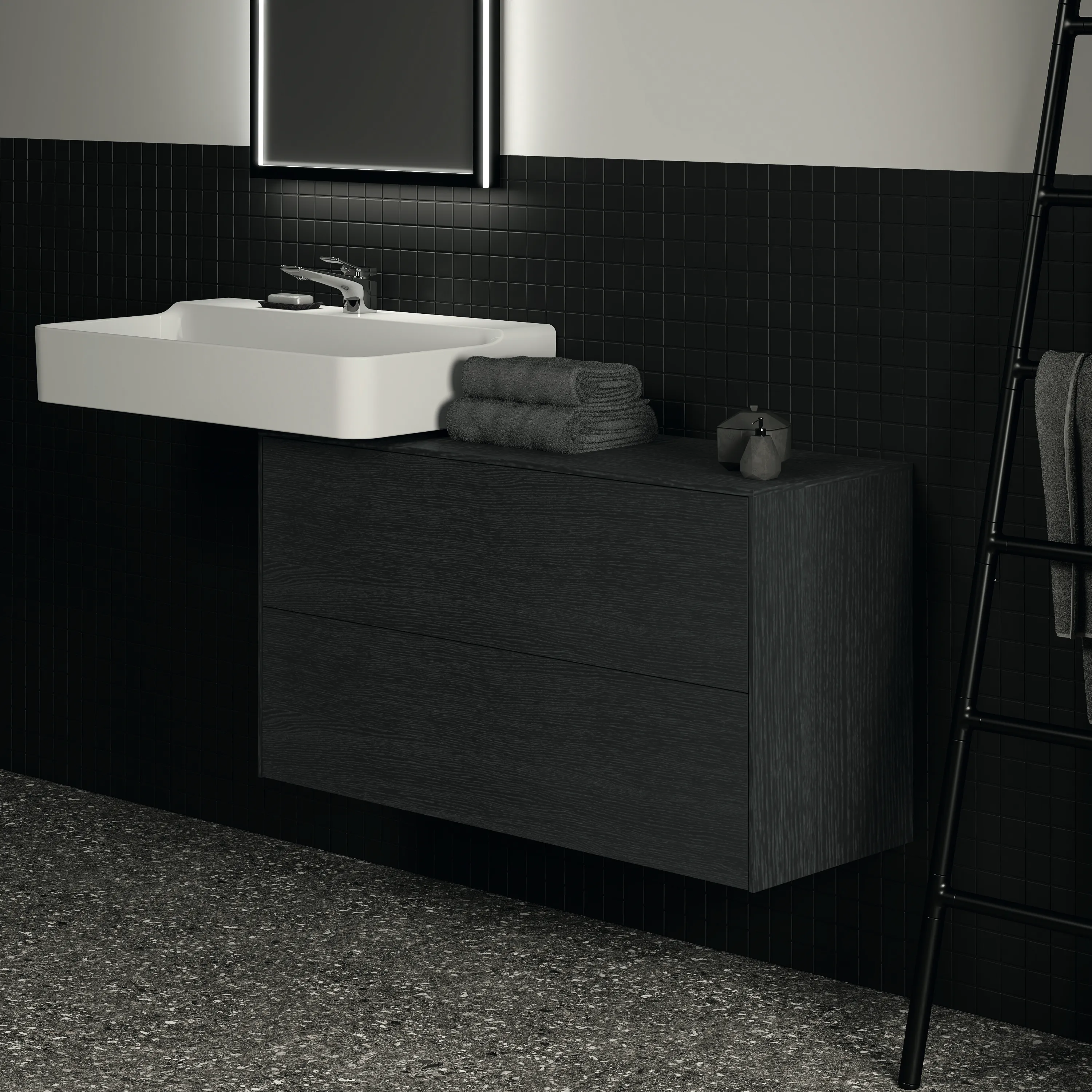Ideal Standard Waschtischunterschrank „Conca“ 100,2 × 55 × 37,3 cm Eiche geflammt Furnier Ideal Standard Waschtischunterschrank „Conca“ 100,2 × 55 × 37,3 cm Eiche geflammt Furnier