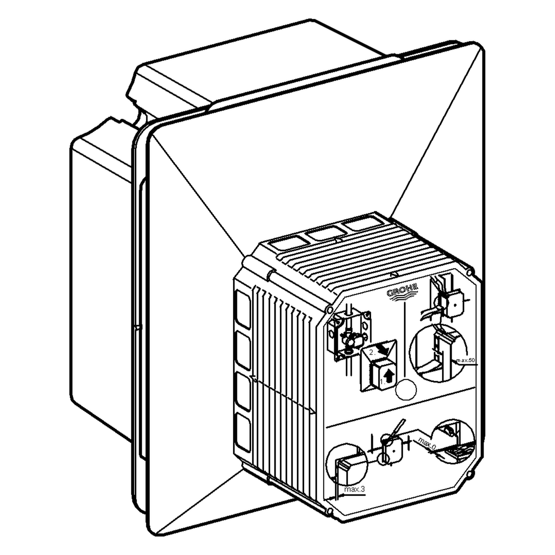 Urinal-Rohbauset Rapido UMB 38787, für manuelle Betätigung oder Tectron Infrarot Elektronik 6 V, für Nass- und Trockenausbau, für Fertigmontagesets mit Abmessungen 116 × 144 mm