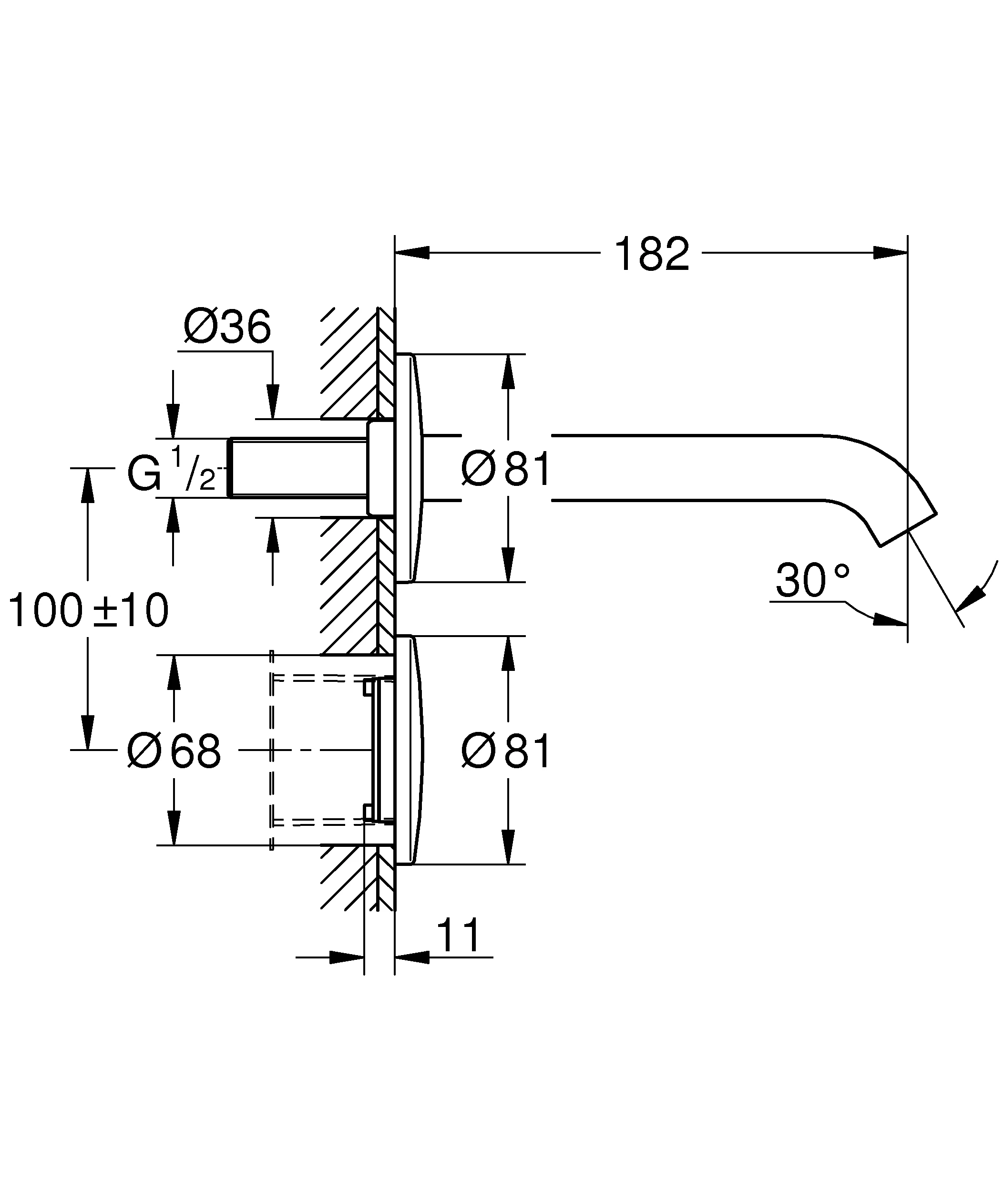 Infrarot-Elektronik für Waschtisch-Wandarmatur Essence E 36447, Fertigmontageset für Rapid SL 38 748 002 oder Rohbauset 36 264 001, ohne Mischung, Laminarstrahlregler 5,7 l/min, chrom