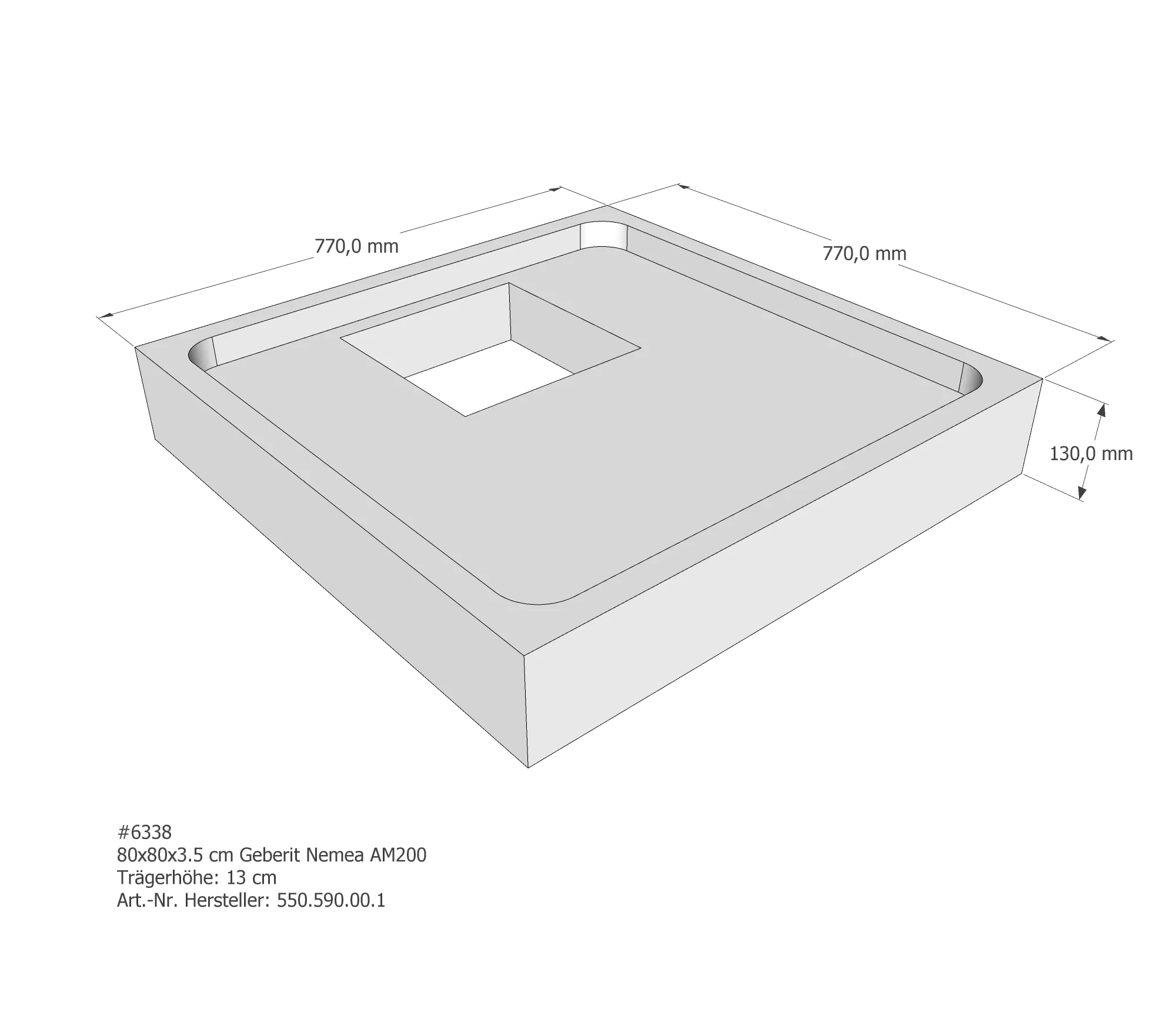 Duschwannenträger passend für Geberit Nemea 80 × 80 × 3,5 cm
