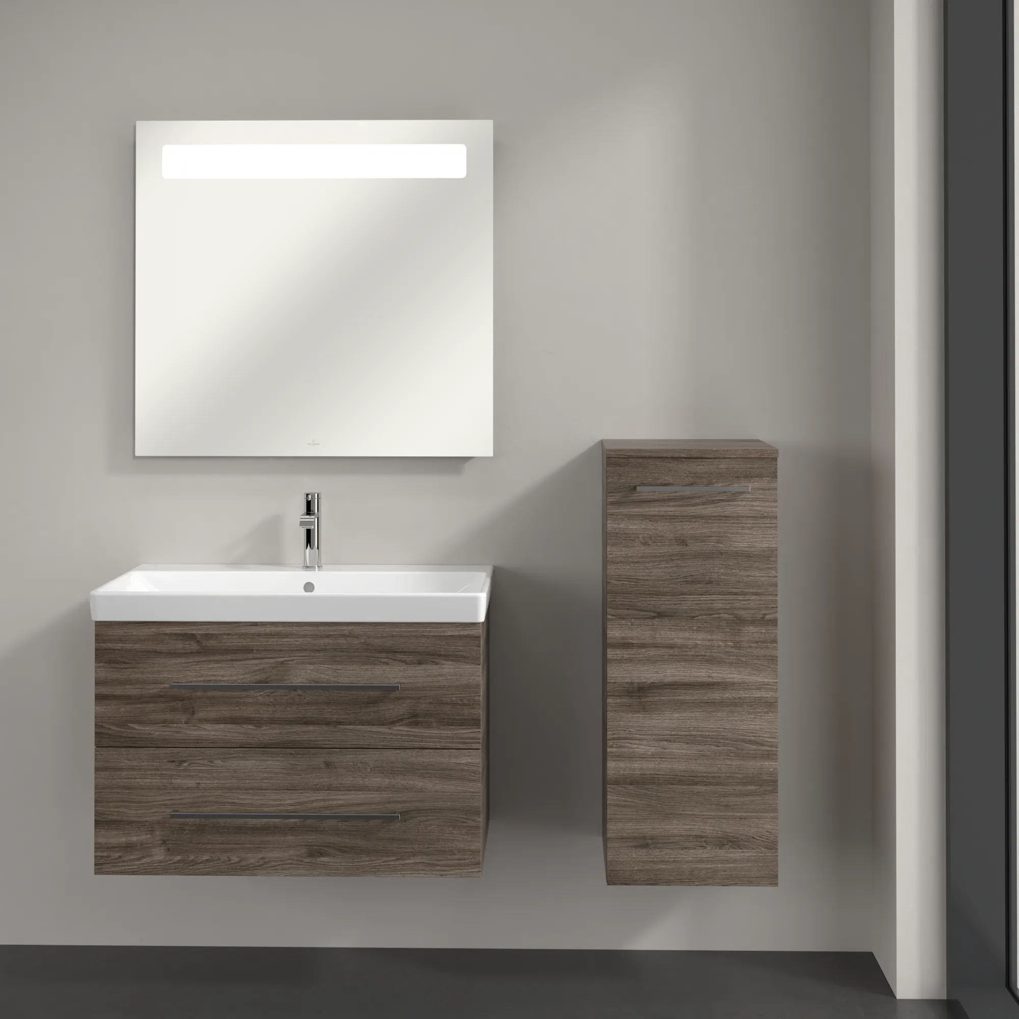 Villeroy & Boch Seitenschrank „Avento“ 35 × 89 × 37,3 × 37,3 cm Stone Oak, Anschlag rechts, Soft Closing, 1 Tür