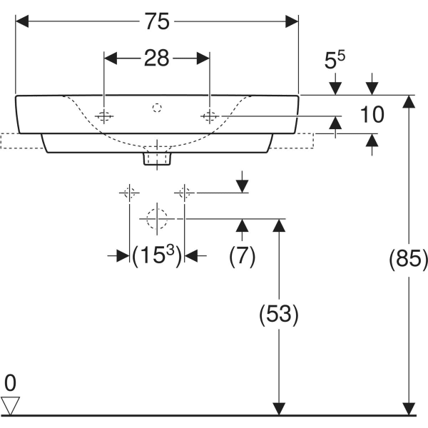 Aufsatzwaschtisch mit Ablagefläche „Renova Plan“, rechteckig 75 × 48 cm in weiß alpin