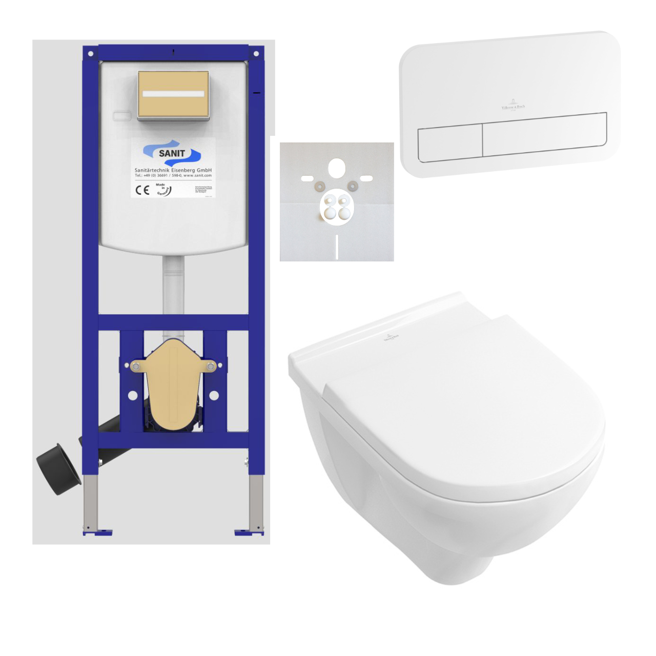 Set-Wand-WC, Betätigungsplatte, Vorwandelement und Schallschutz Set-Wand-WC, Betätigungsplatte, Vorwandelement und Schallschutz