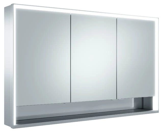 KEUCO Wandvorbau Spiegelschrank mit offenem Ablagefach „Royal Lumos“ in Silber (eloxiert), Aufputz, mit Steckdosen, ohne Spiegelheizung 1200 × 735 × 165 mm