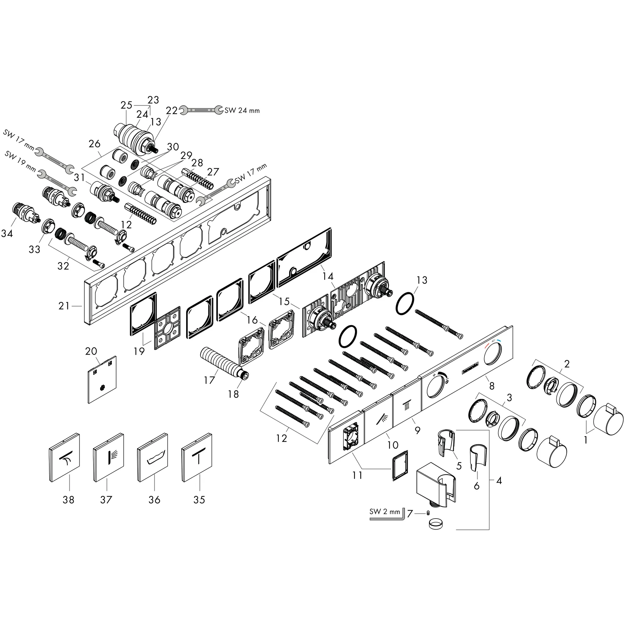 Thermostat Unterputz RainSelect Fertigset 2 Verbraucher verchromt Thermostat Unterputz RainSelect Fertigset 2 Verbraucher verchromt
