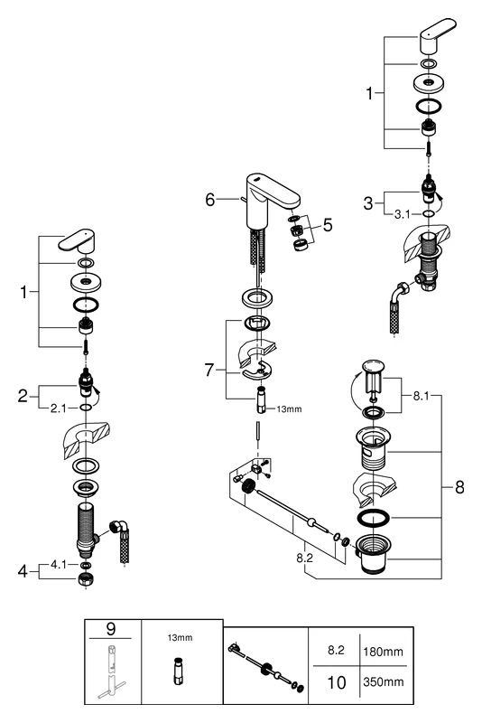 3-Loch-Waschtischbatterie Eurosmart Cosmopolitan 20187, Zugstangen-Ablaufgarnitur 1 1/4'', chrom