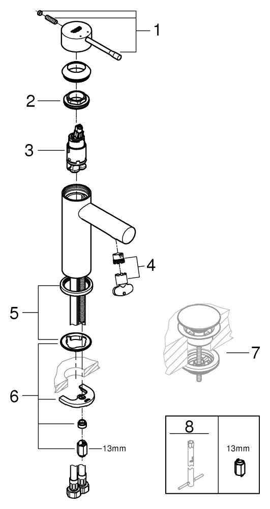 Einhand-Waschtischbatterie Essence 34813_1, S-Size, Einlochmontage, glatter Körper, Professional Edition, chrom