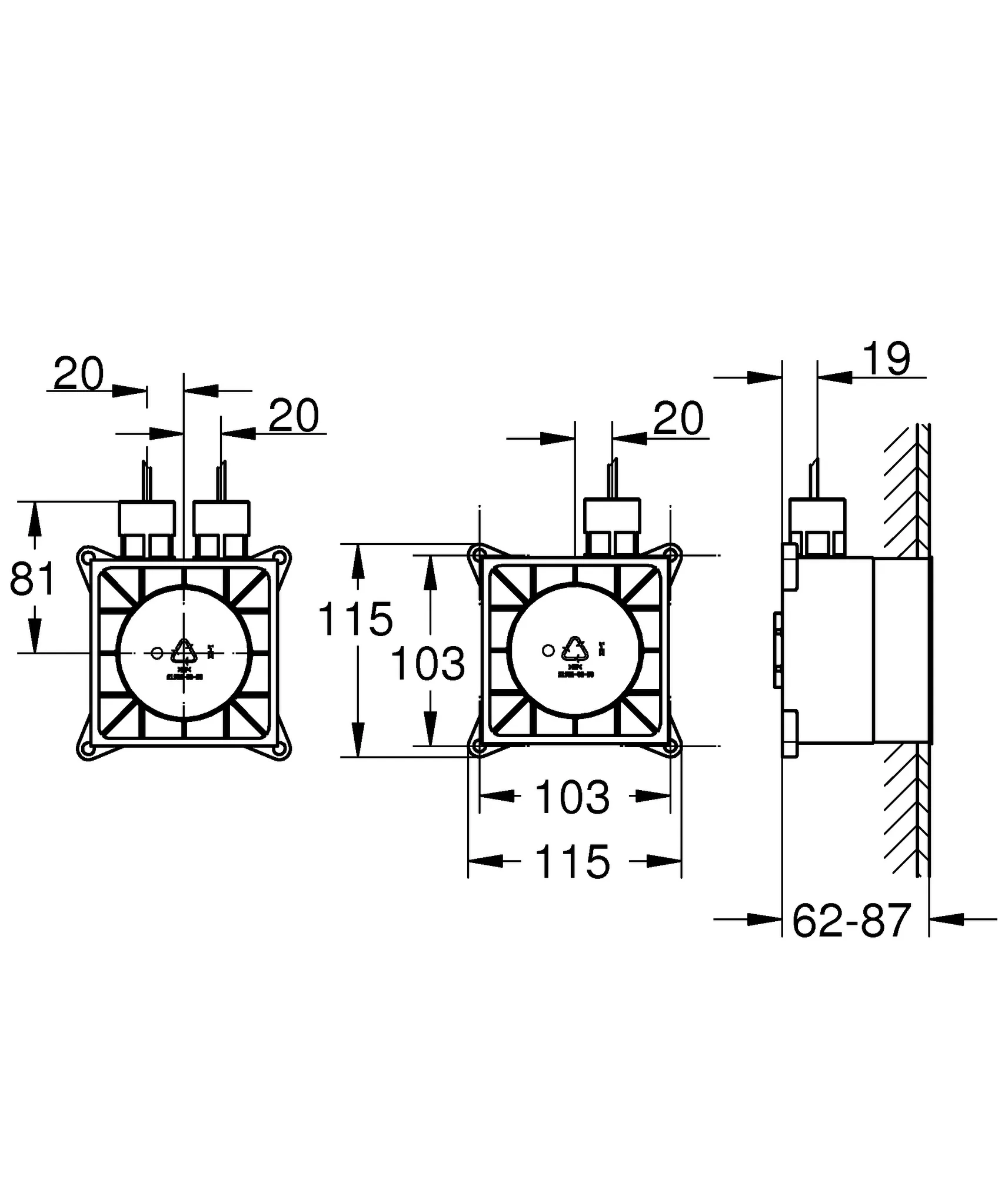 Grohe F-digital Deluxe, Rohbauset Lichtmodule, für den Einbau von zwei Lichtmodulen Grohe F-digital Deluxe, Rohbauset Lichtmodule, für den Einbau von zwei Lichtmodulen