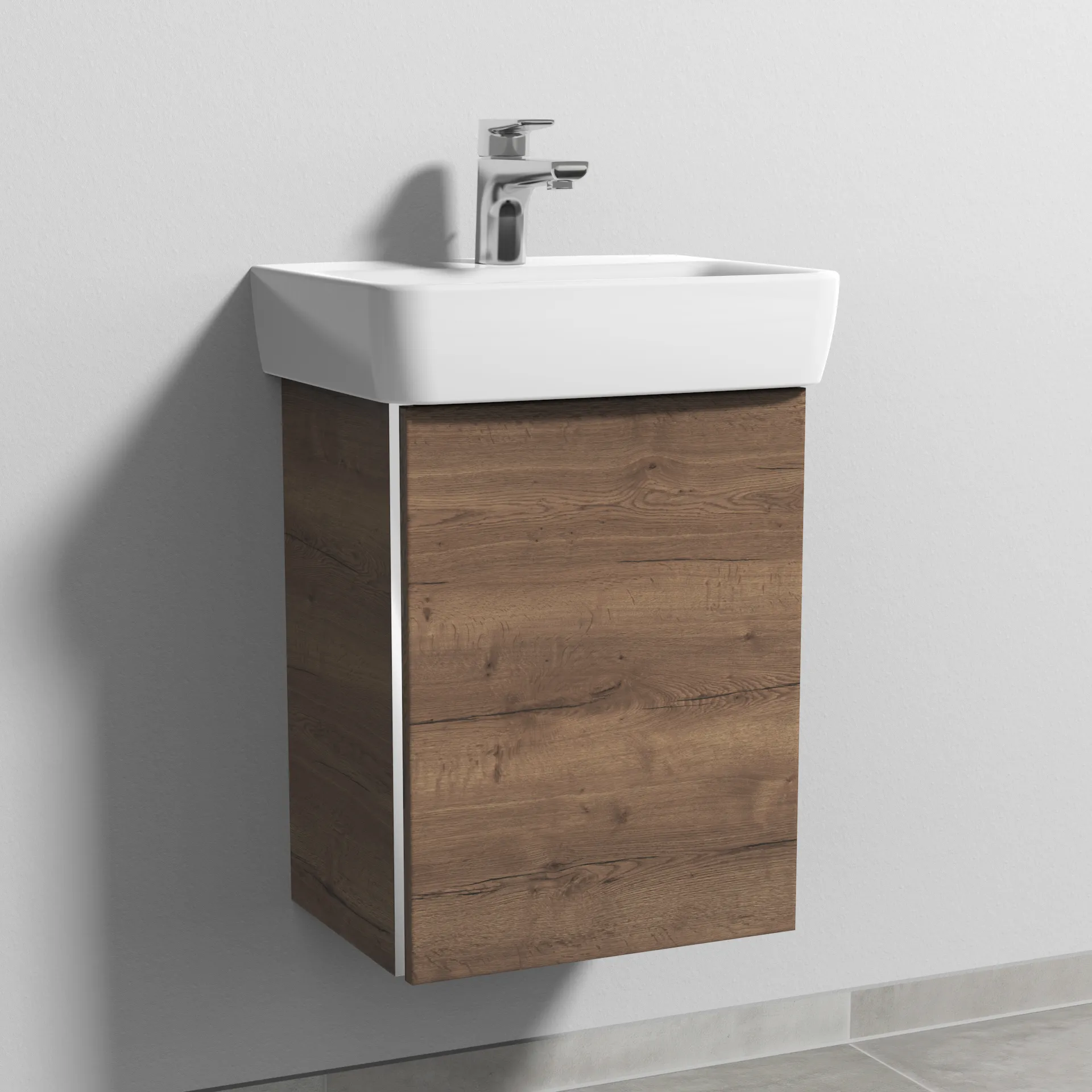 Sanipa Waschtischunterschrank „3way“ passend zu Keramik-Waschtische Renova Plan von Geberit 390 × 520 × 302 mm in Eiche Tabak, Anschlag rechts