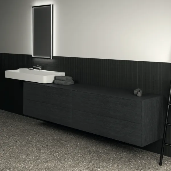 Ideal Standard Conca Waschtischunterschrank, Eiche geflammt, 4 Auszüge, Push-Open mit Softclose, 2387x505x550 mm