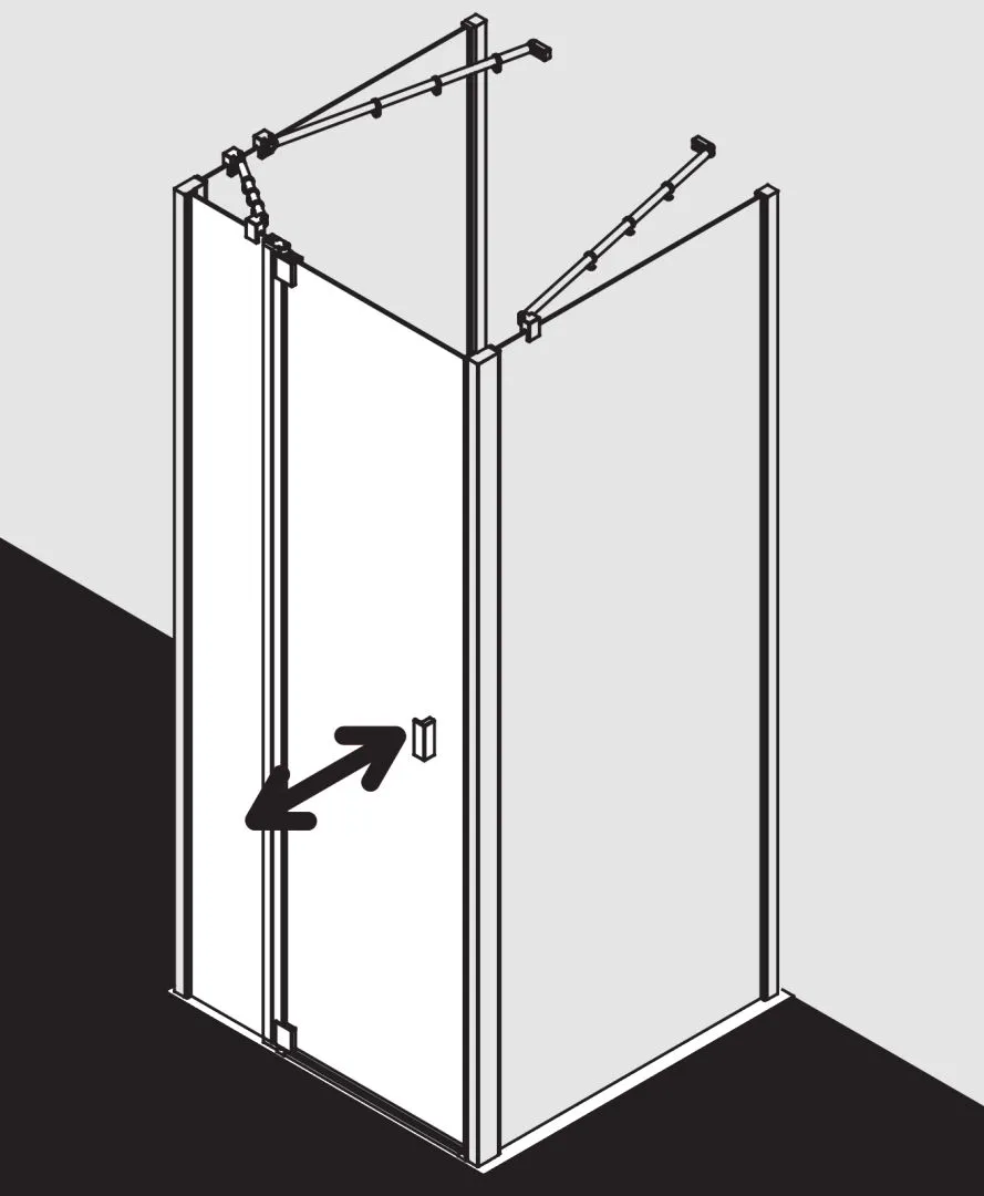 Kermi Pendeltür 1-flügelig mit Festfeld links für Nische und Ecke „RAYA“ Glas Klar, Profile Silber Mattglanz, BV: 843 - 883 mm GAK: 830 - 860 mm WE: 843 - 883 mm H: 2000 mm