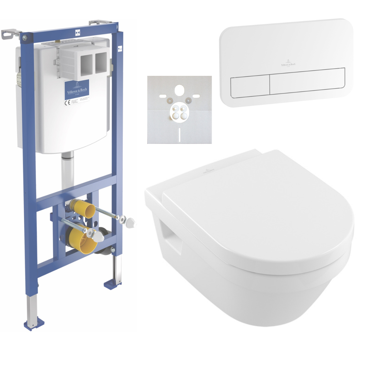 Set WC Architectura mit Sitz, Element ViConnect und Betätigungsplatte in weiß, ohne Spülrand und Schallschutz