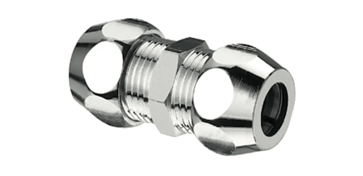 Gerade-Doppel-Verschraubung, Ø 10 mm (DN 10 G 3/8 AG), Ø 8 mm (DN 10 G 3/8 AG) Gerade-Doppel-Verschraubung, Ø 10 mm (DN 10 G 3/8 AG), Ø 8 mm (DN 10 G 3/8 AG)