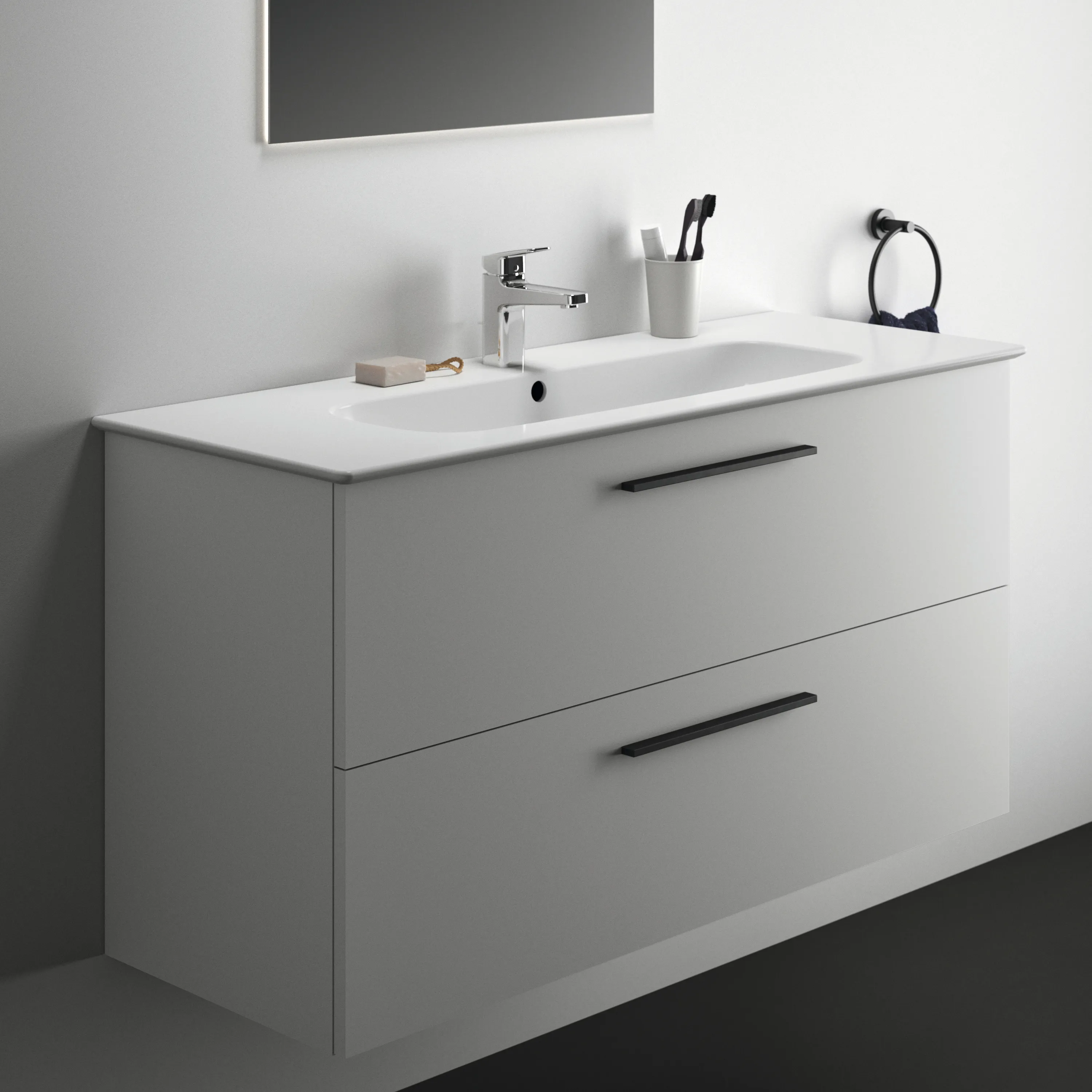 Möbelpaket i.life A mit Waschtisch 120cm und Unterschrank mit chrom Griff Weiß matt