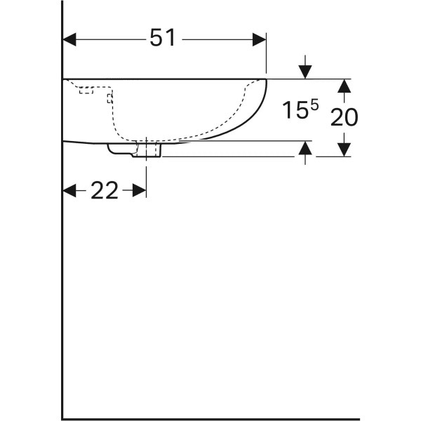 Wandwaschtisch „Renova“, mit Überlauf, Hahnlochposition mittig 65 × 51 cm