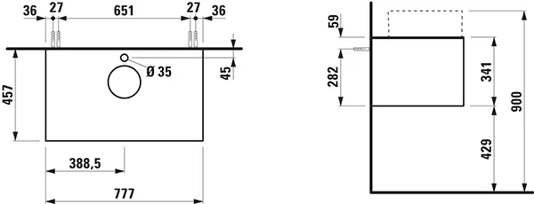 Laufen Waschtischunterbau „SONAR“ 777 × 341 × 457 mm Gold, ohne Hahnlochbohrung, mittig
