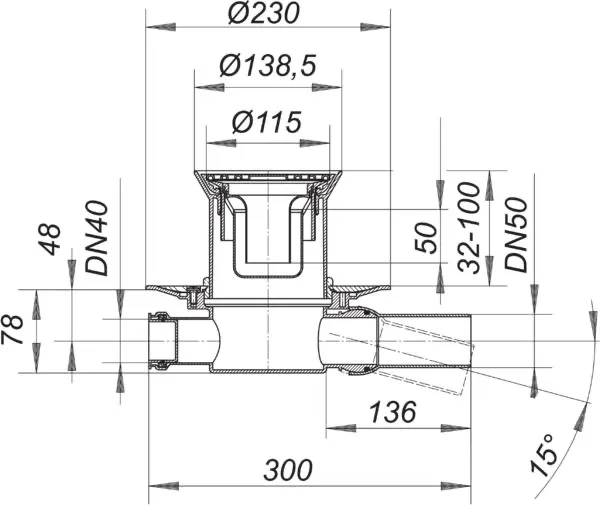 Bodenablauf 32 ERP 12, DN 50, d: 115 mm