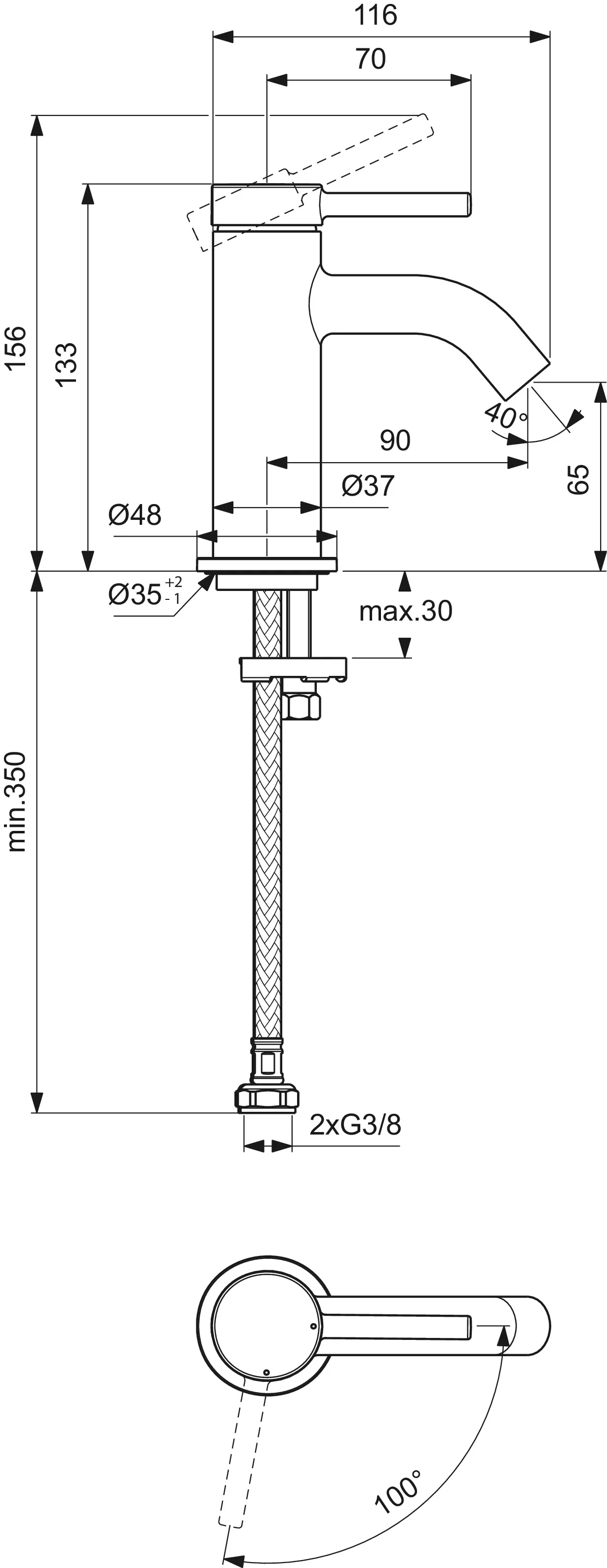 Einhand-Waschtischarmatur „CeralineNuovo“ Ausladung 90 mm in Chrom