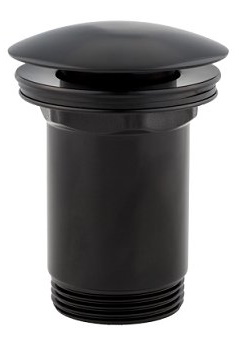 Klick-Klack Ablaufgarnitur 1"1/4 AqvaZone - Bedienung über runden Druckstopfen - geeignet für Waschtische mit Überlauf - mit keramischen Stopfen / mattschwarz
