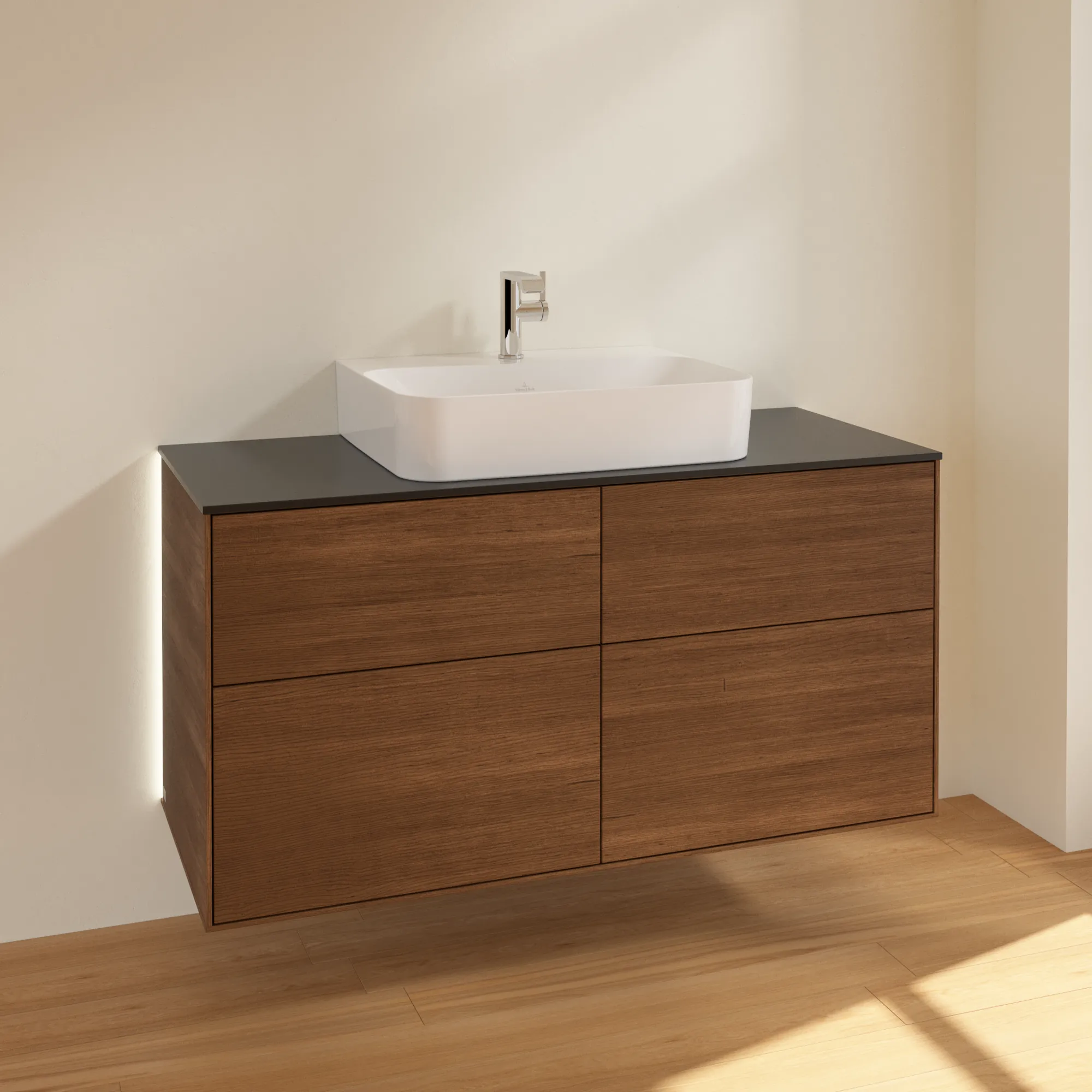 Villeroy & Boch Waschtischunterschrank „Finion“ für Schrankwaschtisch 1200 × 603 × 501 mm Walnut Veneer, für Becken mittig