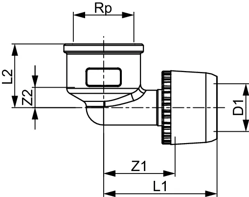 TECElogo-Ax Winkelübergangsmuffe Dimension 20 × Rp 1/2″, Siliziumbronze