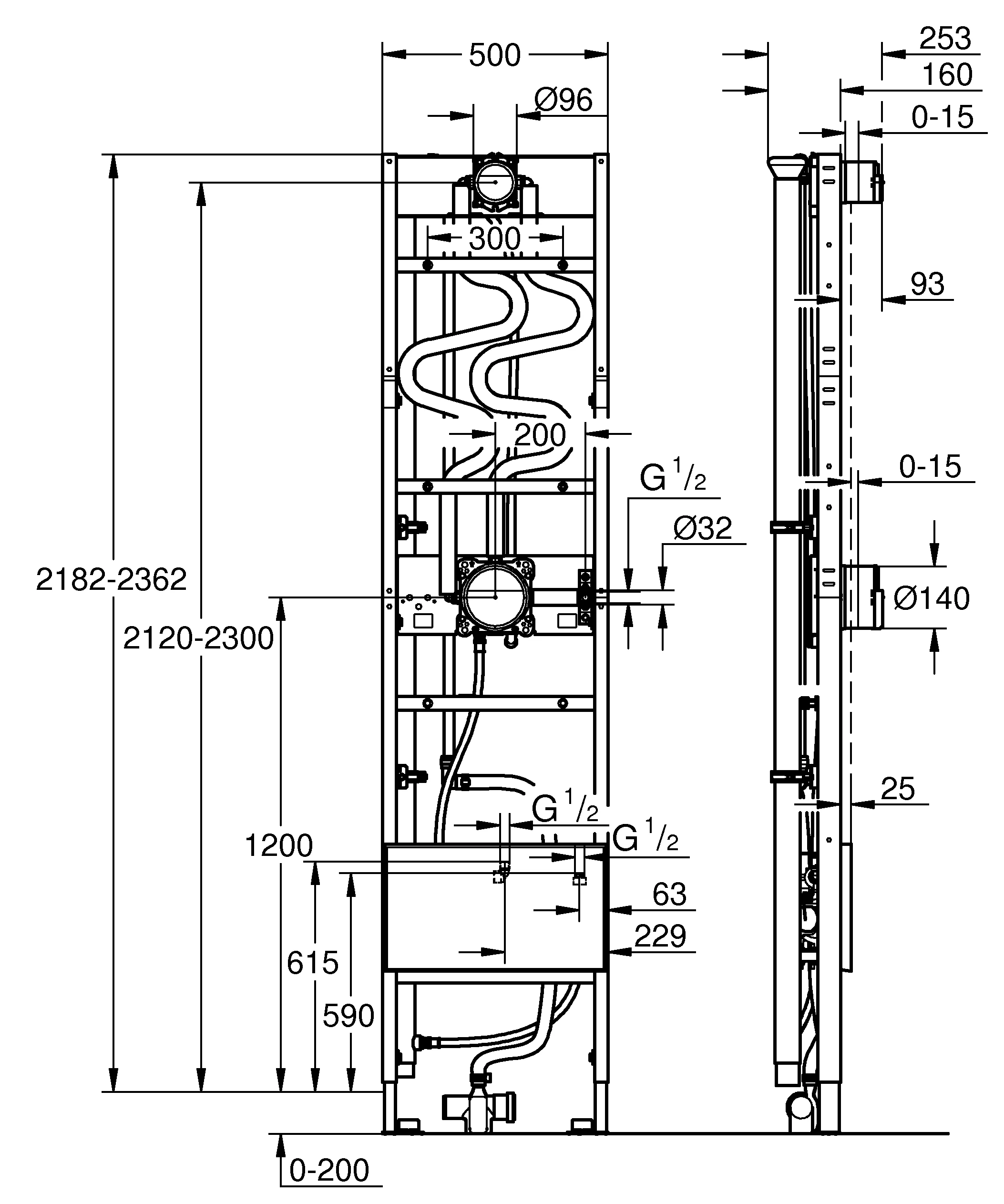 Rapido Duschrahmen Duo Heat Recovery 105786, Element für DUO Brausen Unterputz-Installationen, für Brauseninstallationen mit einer Handbrause und einer Duo Kopfbrause, mit System zur Wärmerückgewinnung aus Abwasser, ein Wärmetauscher