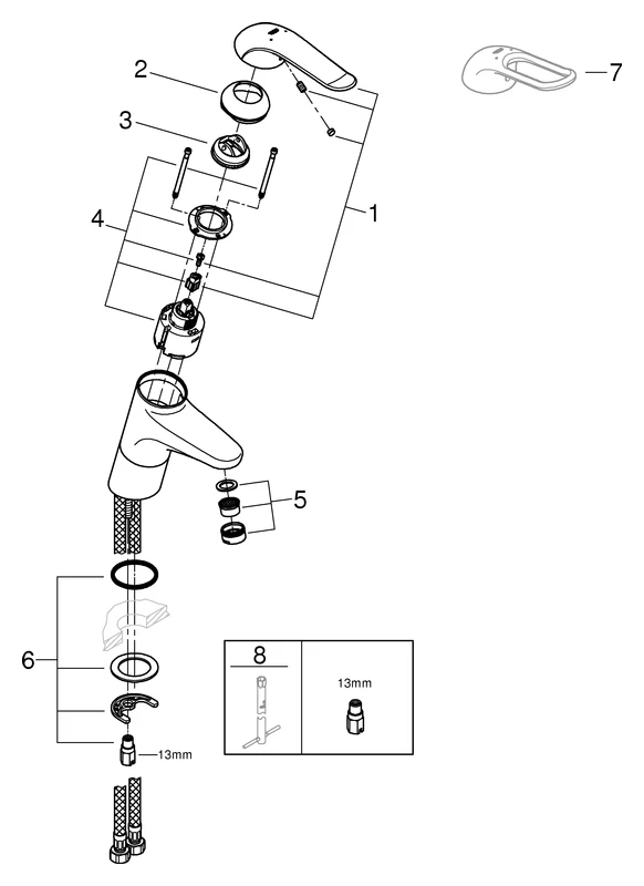 Einhand-Waschtischbatterie Euroeco Special 32765, Einlochmontage, glatter Körper, 46 mm Keramikkartusche, Hebellänge 120 mm, chrom