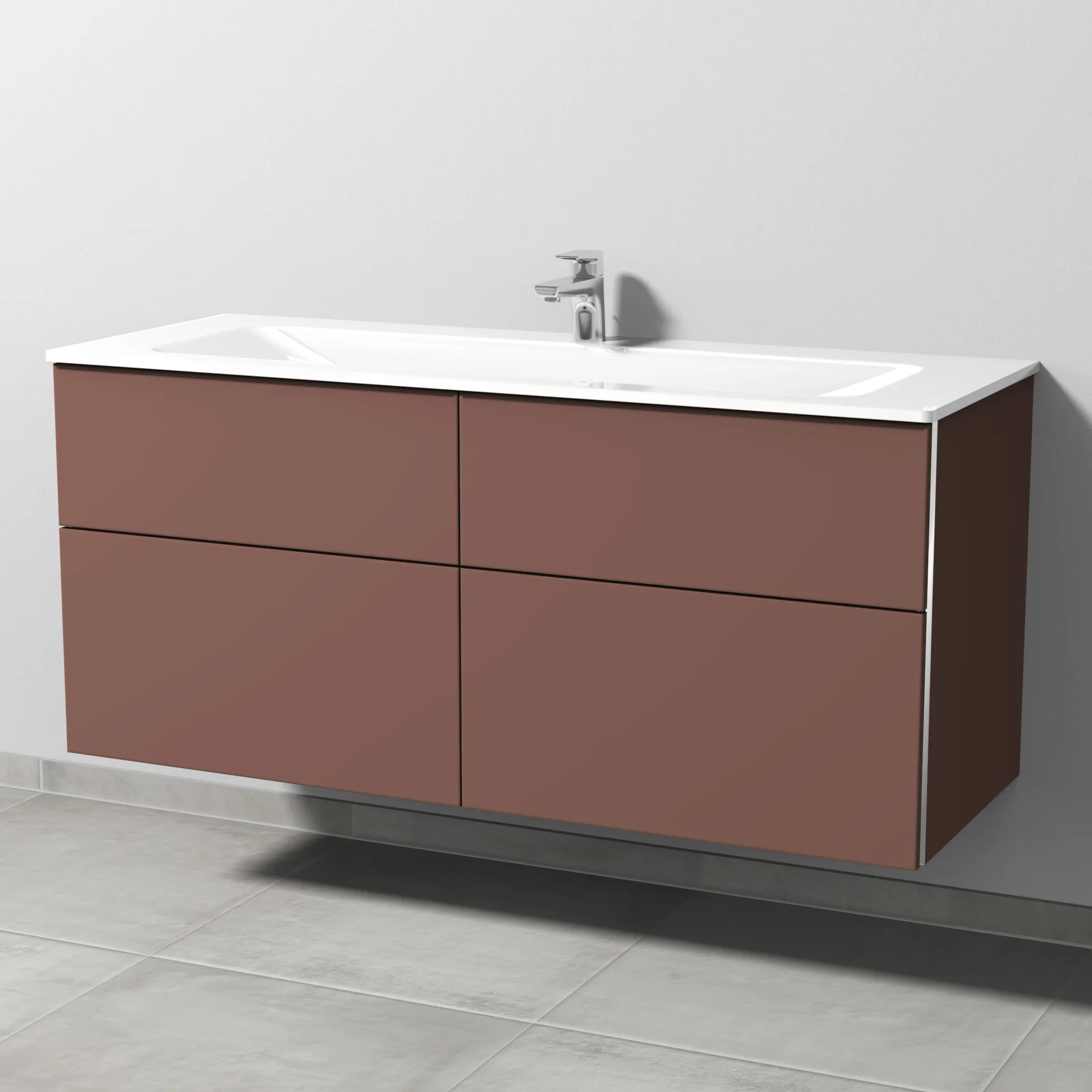 Sanipa Glas-Waschtisch-Waschtischunterschrank mit Waschtischunterschrank „3way“ 1300 × 582 × 487 mm in Wine-Red, mit Hahnlochbohrung Sanipa Glas-Waschtisch-Waschtischunterschrank mit Waschtischunterschrank „3way“ 1300 × 582 × 487 mm in Wine-Red, mit Hahnlochbohrung