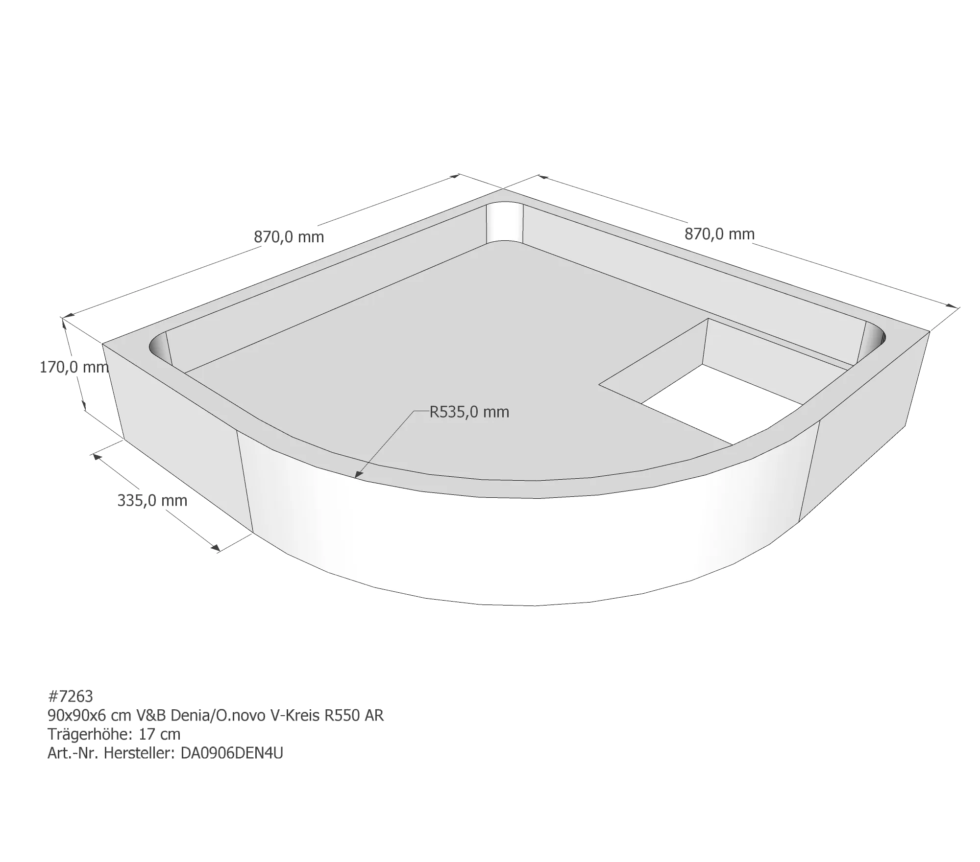 Duschwannenträger für Villeroy & Boch O.novo 90 × 90 × 6 cm