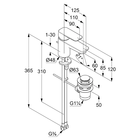 PURE & STYLE WaschtischEHM 60 mit Metallablaufg. chrom PURE & STYLE WaschtischEHM 60 mit Metallablaufg. chrom