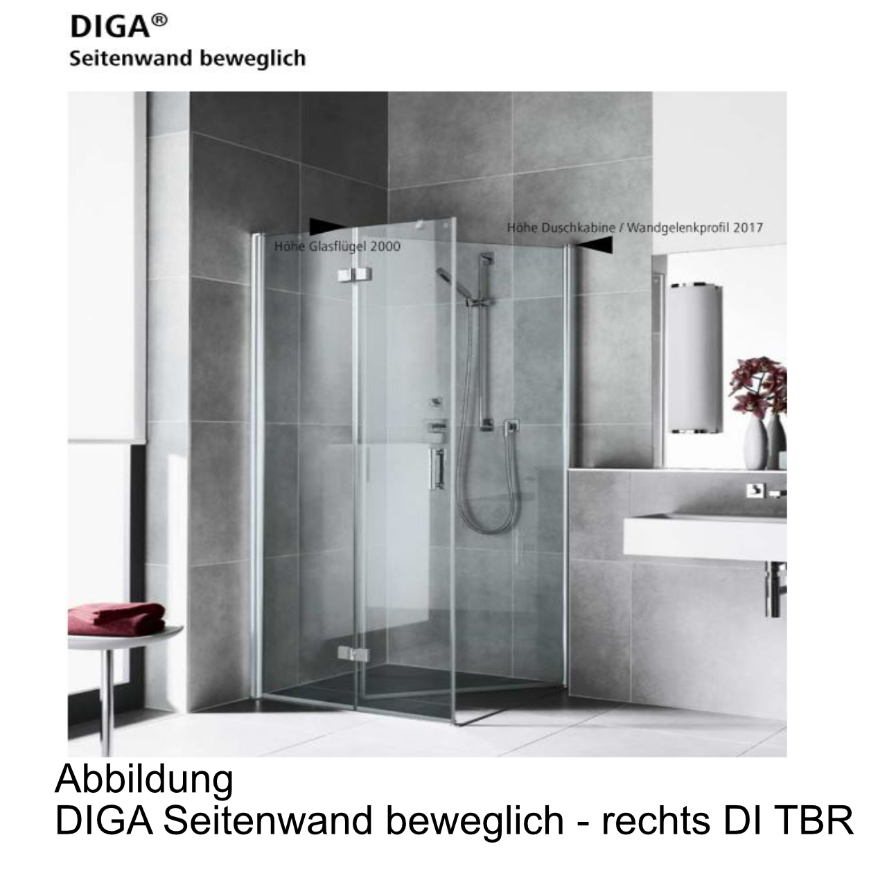 Kermi bewegliche Seitenwand rechts für Ecke „Diga“ Glas Klar, BV: 680 - 700 mm GAK: 665 - 685 mm WE: 690 - 710 mm H: 1850 mm