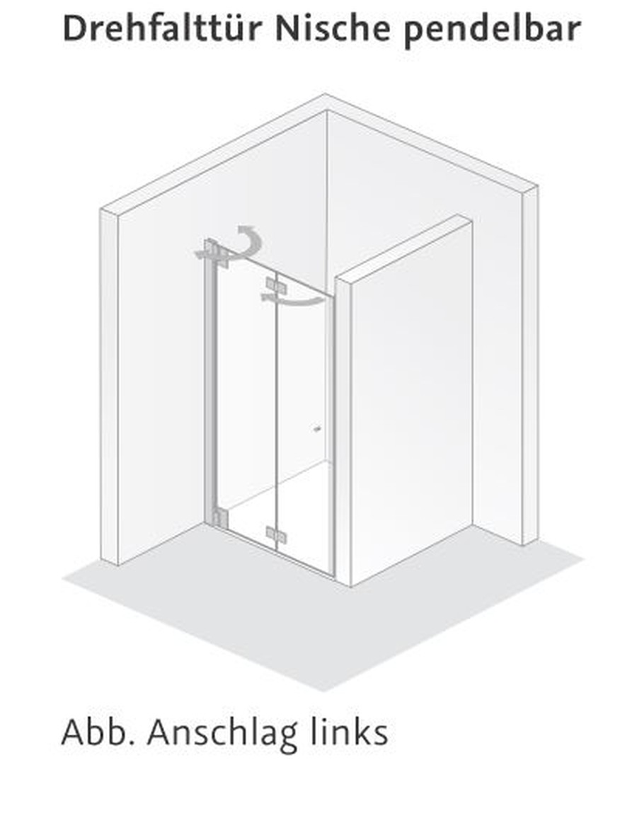 HSK Duschtür Drehfalttür Nische pendelbar „K2P“ in Glas Klar hell, H: 2000 mm
