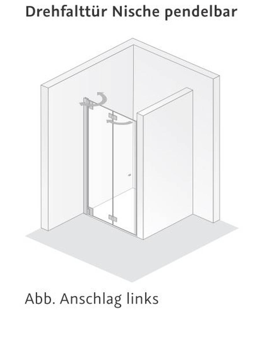 HSK Duschtür Drehfalttür Nische pendelbar „K2P“ Glas Carré, Profile Chromoptik (Alu Hochglanz poliert), H: 2000 mm HSK Duschtür Drehfalttür Nische pendelbar „K2P“ Glas Carré, Profile Chromoptik (Alu Hochglanz poliert), H: 2000 mm