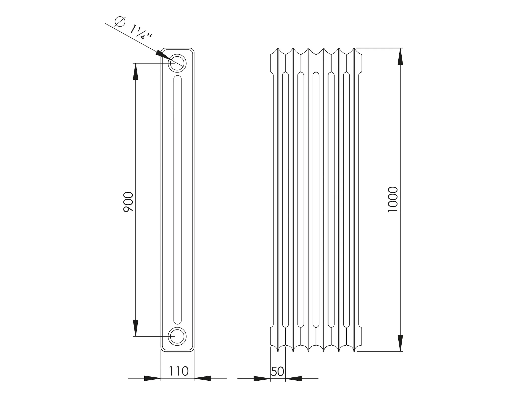 ASW Stahlradiator grundiert 18 Glieder Nabenabstand 900 mm „HG-TEC“ 90 × 100 × 22 cm