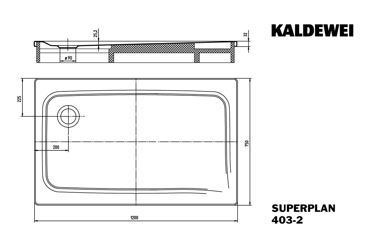 Duschwanne SUPERPLAN CLASSIC mit Wannenträger, 75 x 120 cm alpinweiß, 430348040001, Sonderpreis