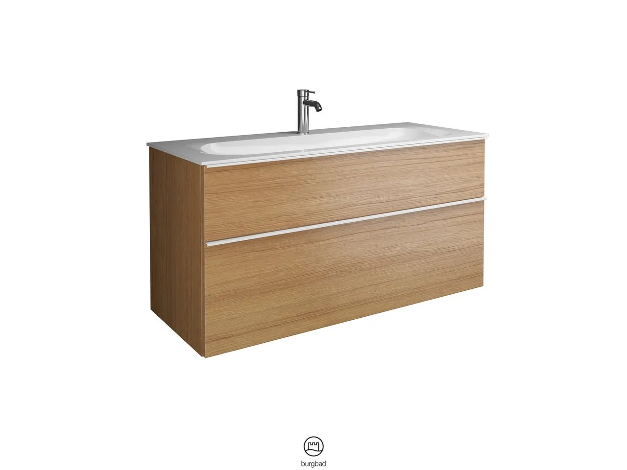 burgbad Badmöbelset „Fiumo“ 1260 × 650 mm Griff, Chrom (230 mm), in Weiß Matt
