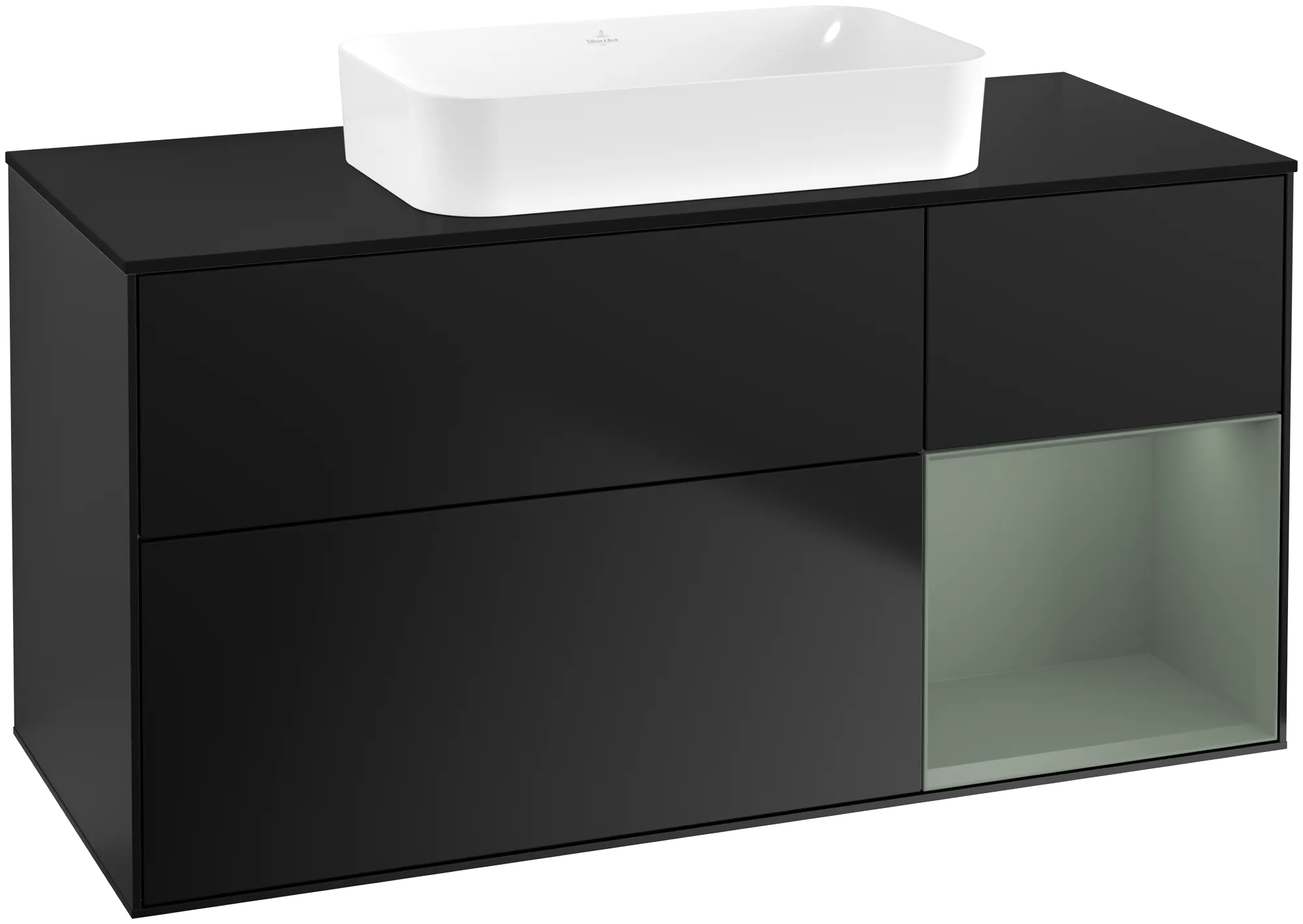 Villeroy & Boch Finion Waschbeckenunterschrank G71, 1200x603x501mm, Black Matt Lacquer / Olive Matt Lacquer / Glass Black Matt