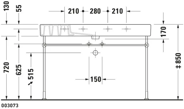 Wandwaschtisch „Vero“, mit Überlauf, Hahnlochposition mittig