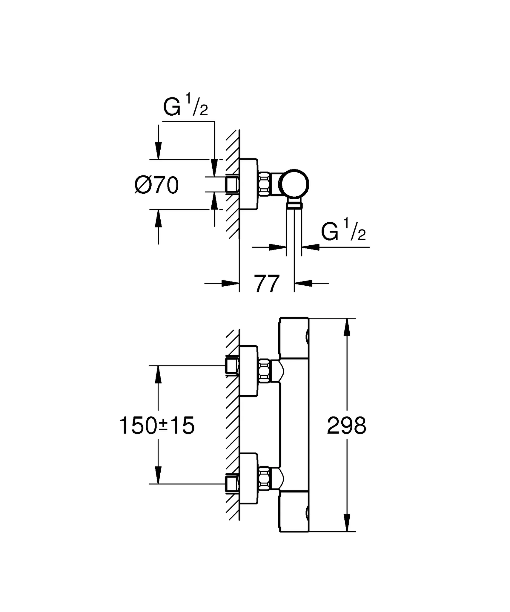 Thermostat-Brausebatterie Grohtherm 1000 Cosmopolitan 34065_2, Wandmontage, hard graphite Thermostat-Brausebatterie Grohtherm 1000 Cosmopolitan 34065_2, Wandmontage, hard graphite